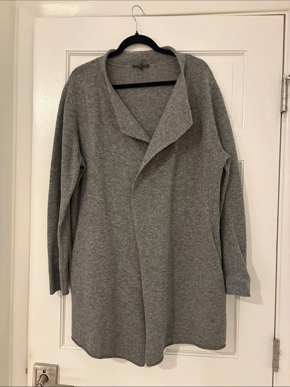 Eileen Fisher Grey Wool Open-Front Women's Sweater Cardigan with Pockets